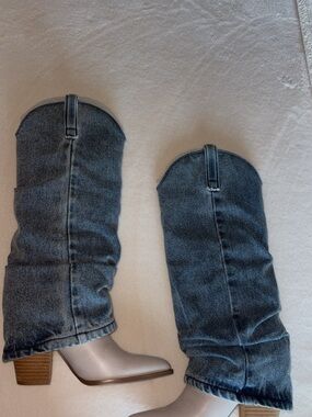 Denim Western Boots with Cream Leather Foot